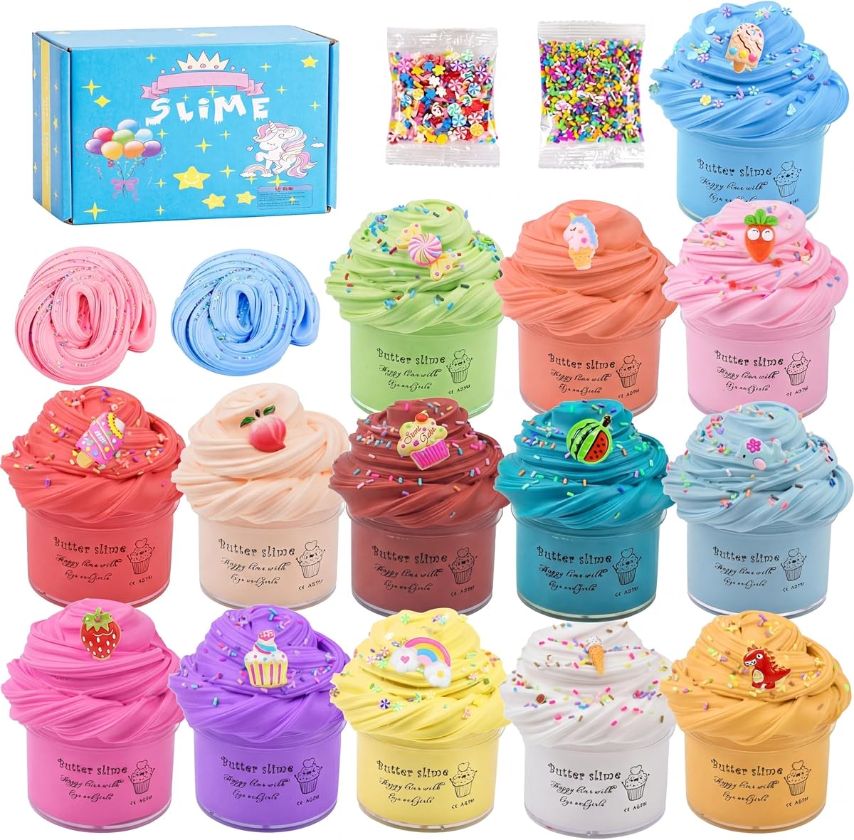 Paquete de 14 Slime Kit Super Mini Butter Slime, diferentes tipos de limos divertidos perfumados de colores, suaves y no pegajosos para niñas y niños, recuerdo de fiesta, juguetes para aliviar el estrés
