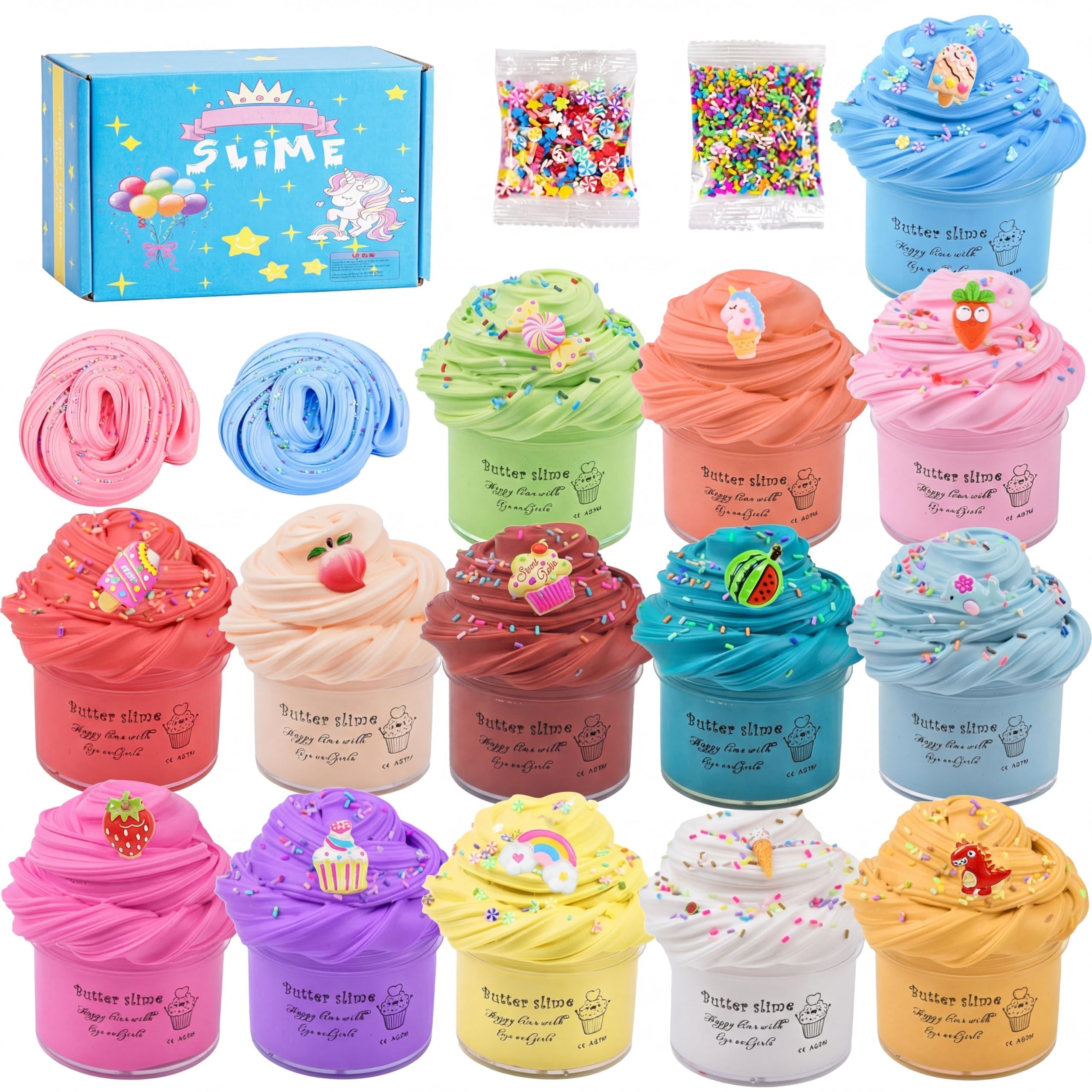 Photo 1 of 14 Pack Slime Kit Super Mini Butter Slime, Different Kinds of Color Scented Funny Slimes, Soft and Non-Sticky for Girls and Boys, Party Favor, DIY Stress Relief Toys
