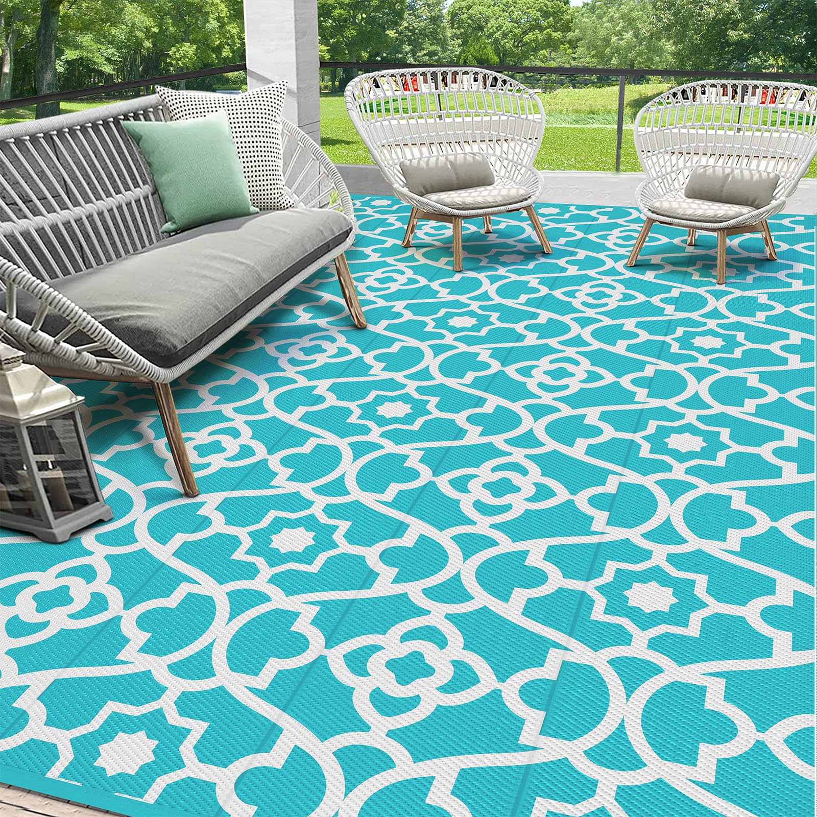 HEBE Outdoor Rug Waterproof 8x10, Plastic Straw Rug Camping Rug, Reversible Outdoor Patio Rugs RV Mat Clearance, Indoor Outside Floor Carpet for Porch