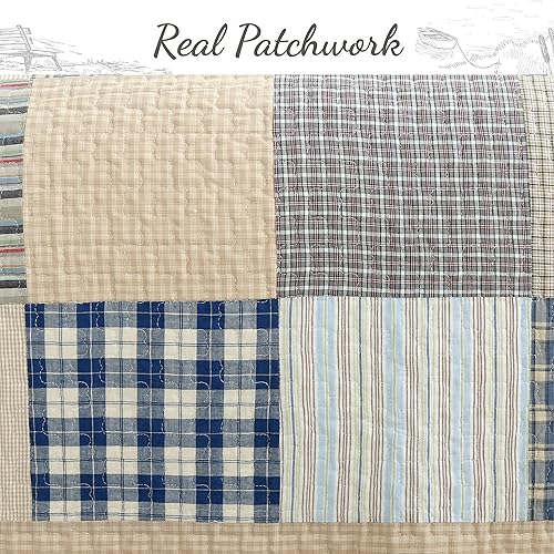 Vista 28 de Cozy Line Home Fashions Daniel Denim - Juego de ropa de cama reversible de algodón a cuadros azules Retazos verdes,Patchwork azul,Patchwork