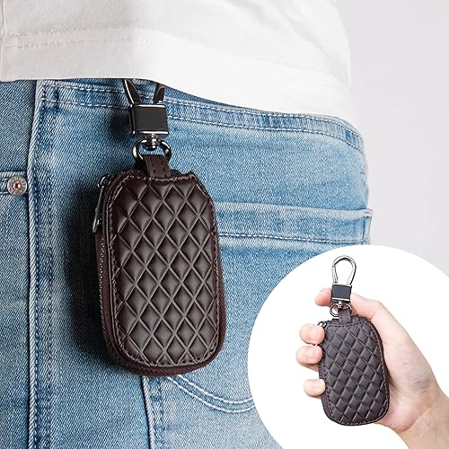 Vista 6 de Amiss Funda universal para llavero, funda para llave de automóvil, protector de llavero, de cuero genuino, llavero inteligente para automóvil
