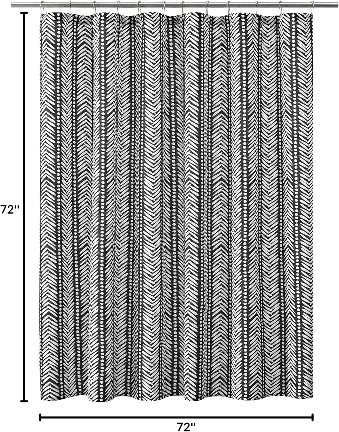 Contemporary Black Herringbone Printed Textured Faux Linen Shower Curtain,72"x72" (Pack of 4)