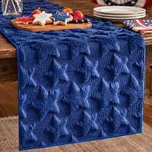 OLANRUN 4th of July Decorations, 4th of July Table Runner, Blue Stars Fourth of July Patriotic Independence Day Decor Soft Plush Faux Fur Jacquard for Indoor Home Kitchen Dining Table, 13x72 Inch