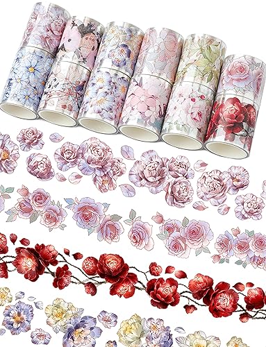 Juego de cintas washi florales  12 cintas de PET y Washi para calcomanías de diario, suministros de álbumes de recortes, planificador, diarios de