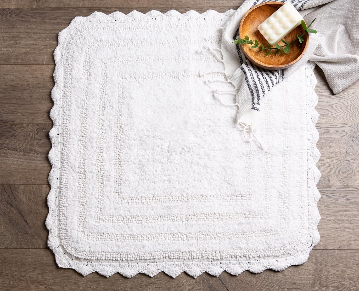 DII Crochet Collection Reversible Bath Mat, Square, 24x24, White : Everything Else