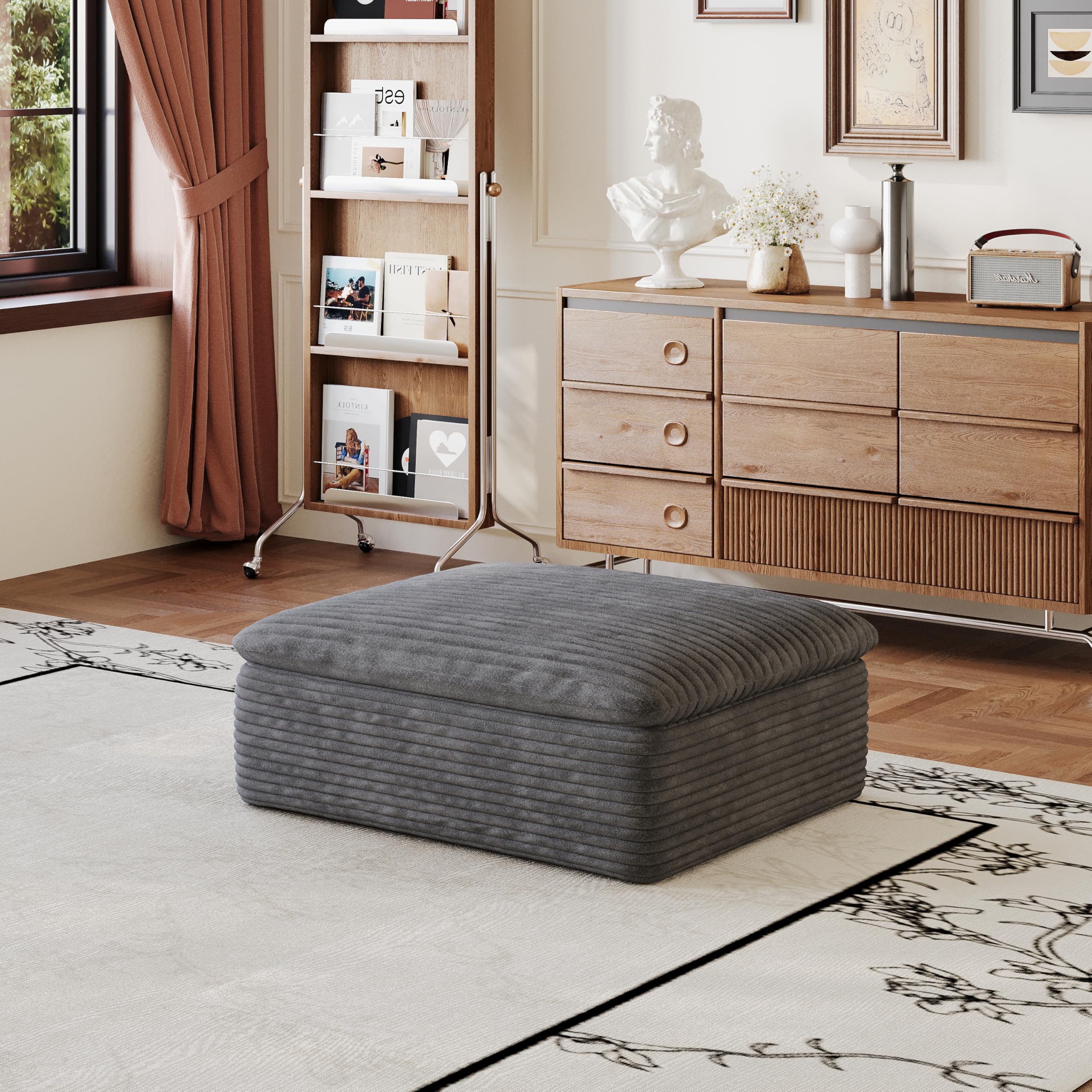 Sofá modular de pana gris oscuro con relleno de espuma premium