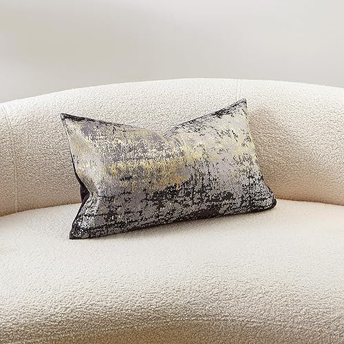 Miniatura 2 de THE-TINOART Funda de almohada rectangular de terciopelo negro y dorado de 12 x 20 pulgadas, funda de cojín de terciopelo en la parte posterior,