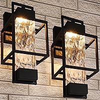 PARTPHONER Dusk to Dawn Outdoor Wall Lights 2 Pack - 15" Waterproof Porch Sconces with Water Glass for Garage, Doorway, Entryway
