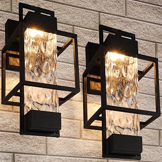 PARTPHONER Dusk to Dawn Outdoor Wall Lights 2 Pack - 15" Waterproof Porch Sconces with Water Glass for Garage, Doorway, Entryway