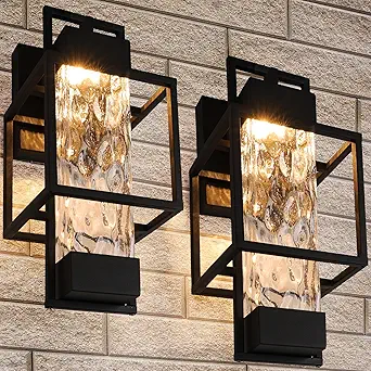 PARTPHONER Modern Outdoor Light Fixtures Dusk to Dawn Outdoor Lighting 2 Pack, 15" Exterior Wall Sconce Waterproof Porch Light with Water Glass