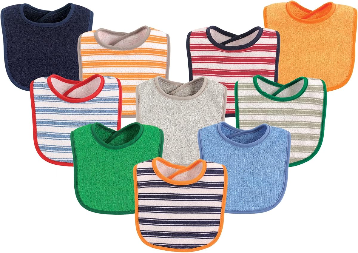 Unisex Baby Cotton Terry Bibs, Boy Stripe, One Size