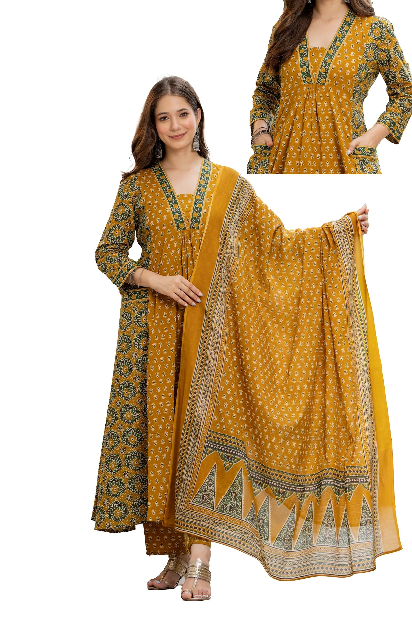 parthvi Women's Printed A-Line Flared 2 Pockets Kurta Pant with Dupatta Set |Floral Ethnic Suit Set |Kurta for Festive, Casual & Office Wear-picture-4