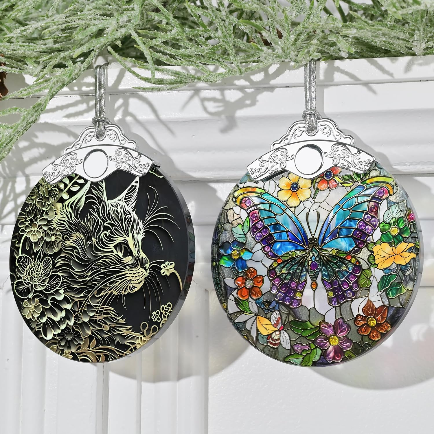 3" Stained Glass Christmas Decoration, Christmas Ornaments, Heirloom Keepsake, Gift Exchange, Gift Idea, Bauble Present - Persian Cat image 4