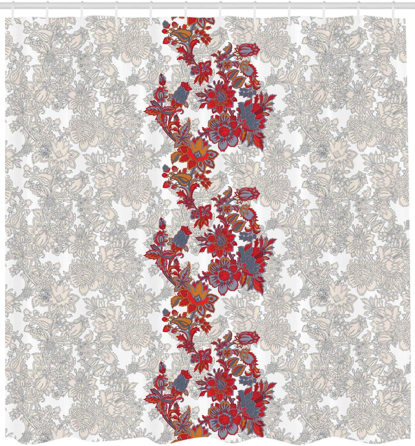 Ambesonne Floral Shower Curtain, Romantic Boho Style Narcissus Magic Magnolia Rose Vibrant Pattern Print, Cloth Fabric Bathroom Decor Set with Hooks, 69" W x 70" L, Orange Black