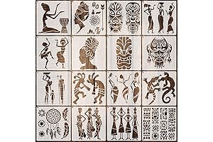 16 Pieces Juneteenth Stencils for Wood Decor, African Tribal Stencils Pattern Set,...