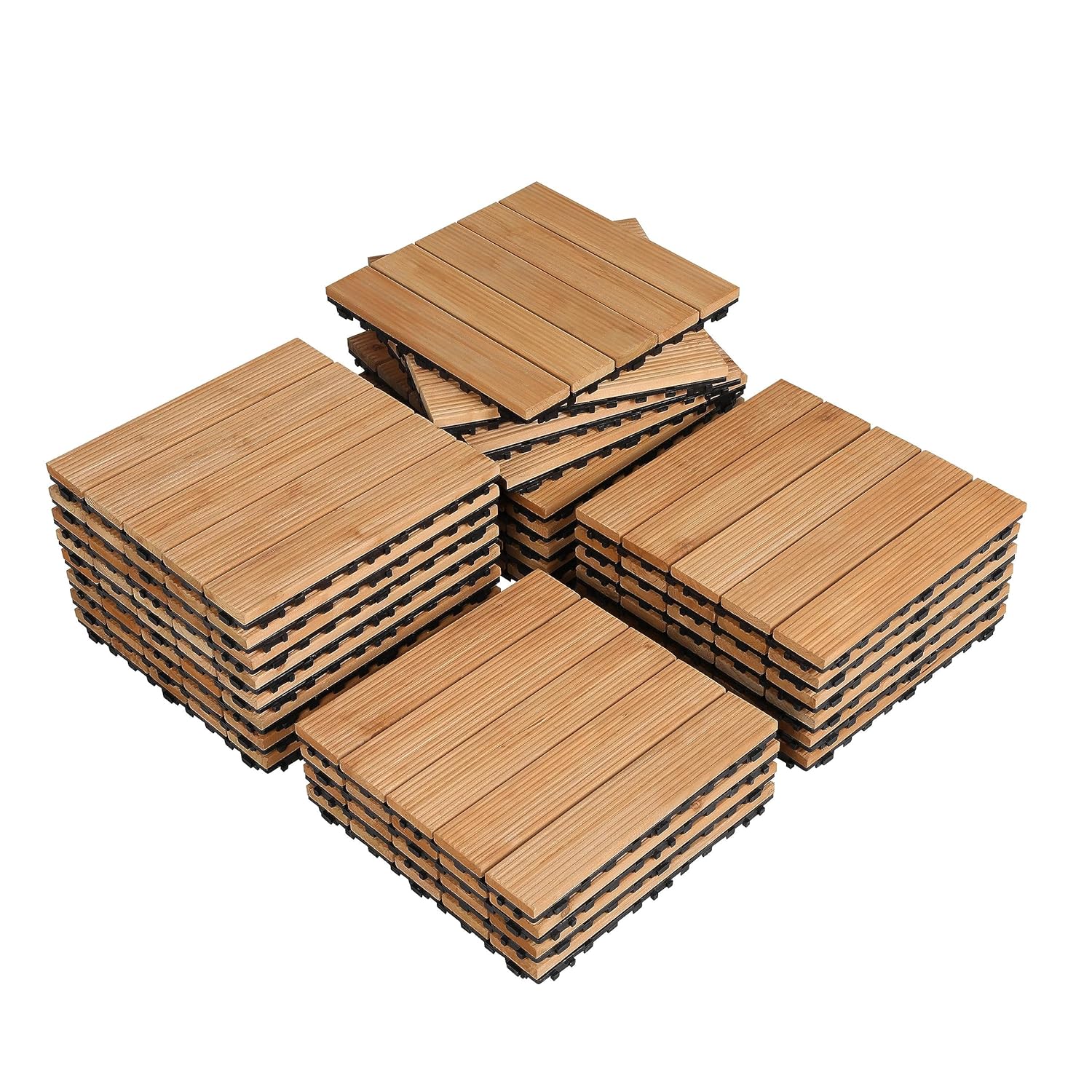 Yaheetech 27PCS Interlocking Fir Wood Deck Tiles - Easy DIY Outdoor Patio Flooring for Garden Poolside Balcony