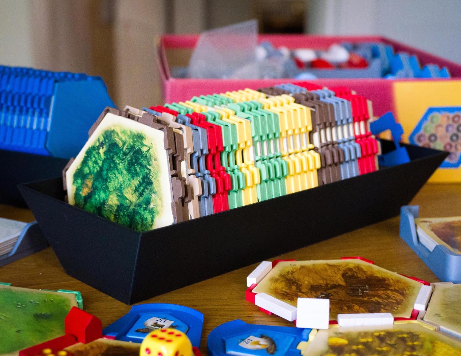 Hex Holders Board Game Organizer | 19 Pack + Port Holders or Full Expansion Combo | Non-Magnetic Tile Trays Compatible with Settlers of Catan Board Game