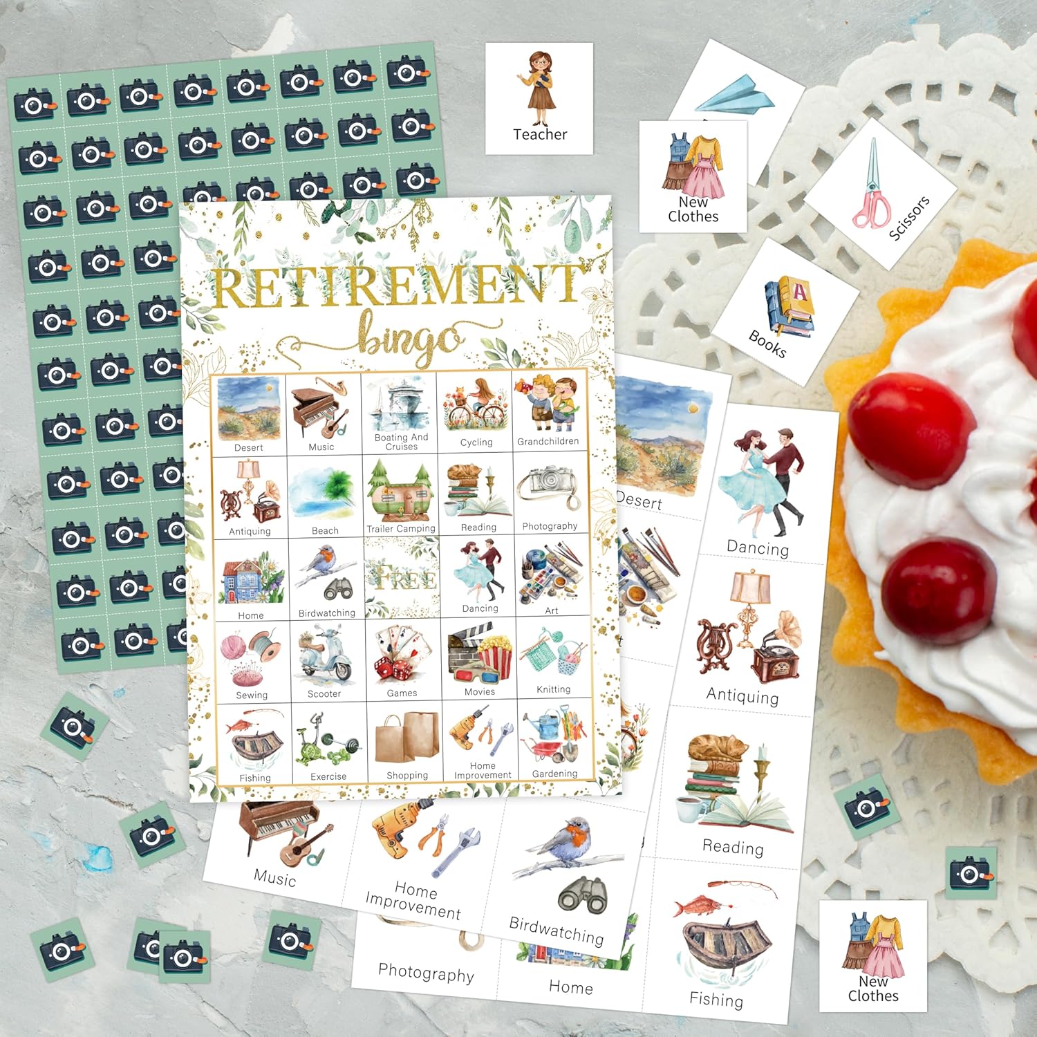 Retirement Bingo Game, Greenery Bingo Cards Set, Retirement Party Bingo Supplies for Adults, Family Friend Office Activities Favors Decorations for 24 Player, 01