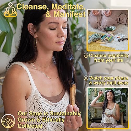 Miniatura 2 de Kit de 10 manchas Salvia de flores, salvia blanca, salvia azul, yerba Santa, cedro, enebro y palitos de palo santo, abulón