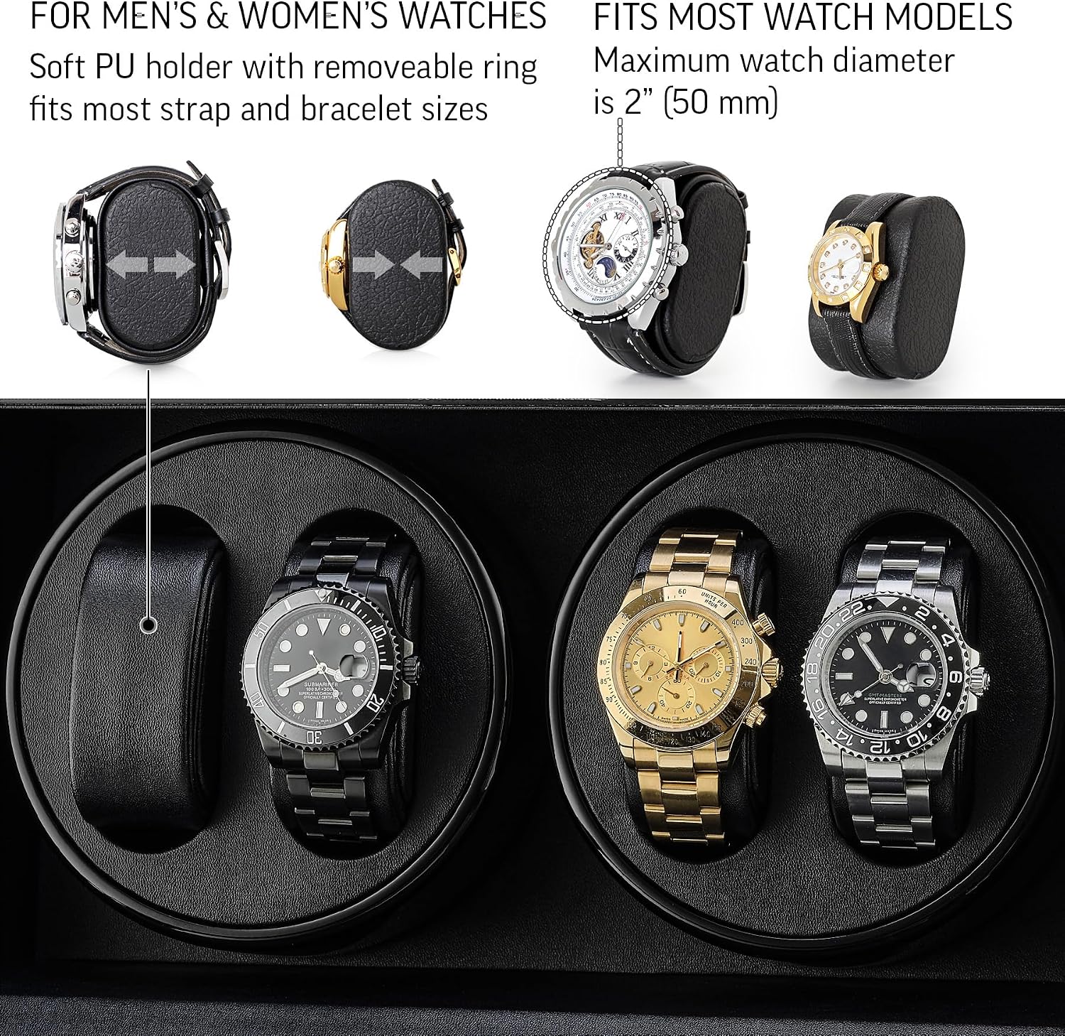 TIMECUBE Watch Winder with LED Light, 15 Winding Programs and Automatic Motor-Stop Option