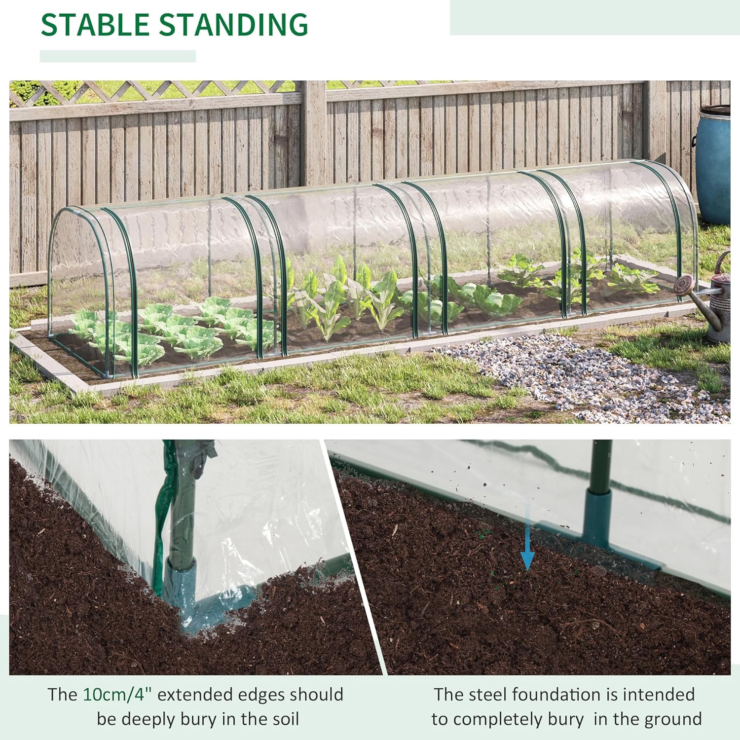 Greenhouse anchored with buried edges
