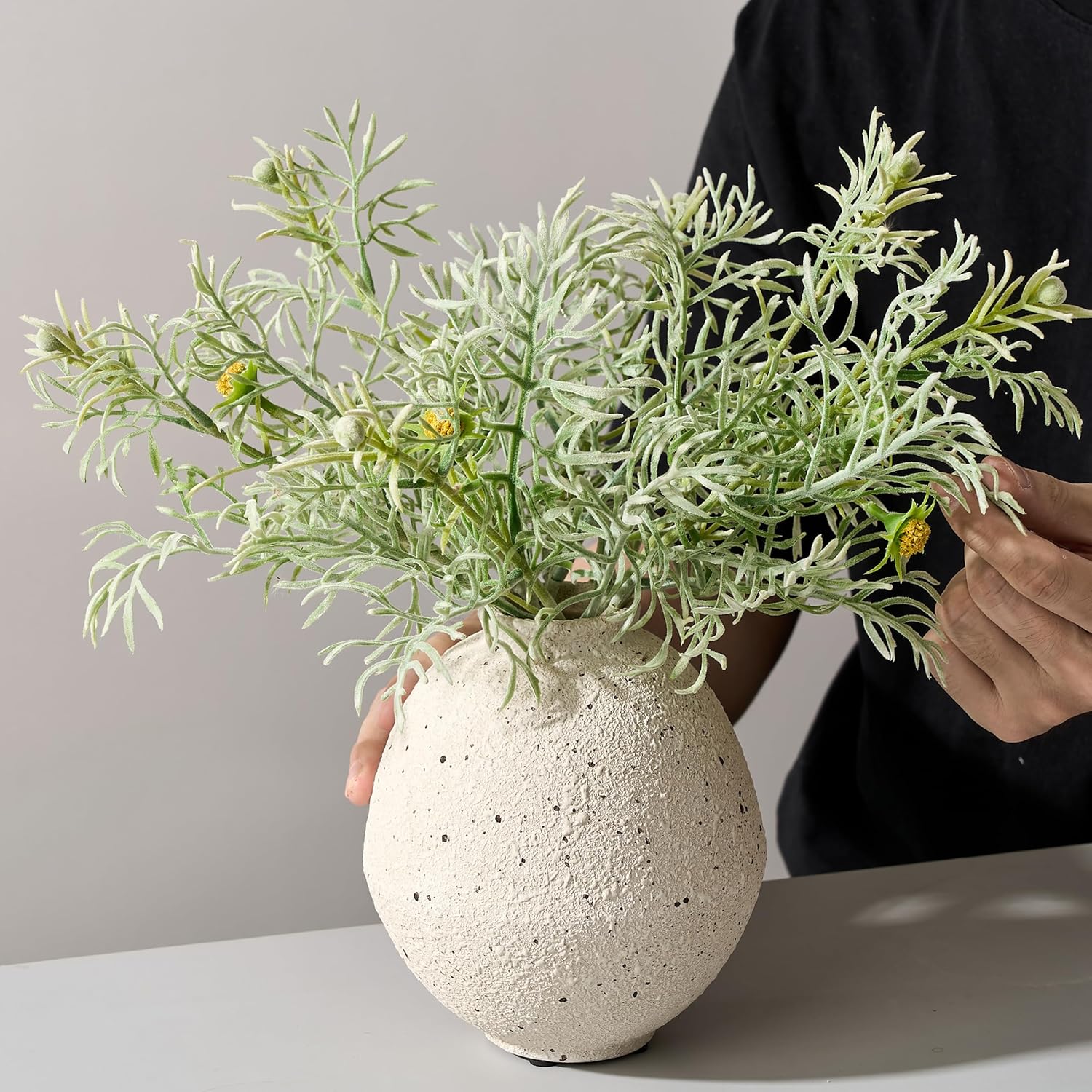 Ceramic Flower Vase, 6.22 Inch Rustic Farmhouse Vase Home Decor, Handcrafted Vintage Pottery Vase, Small Terracotta Vases for Living Room, Table, Shelf, Fireplace, Cream-White - Image 4