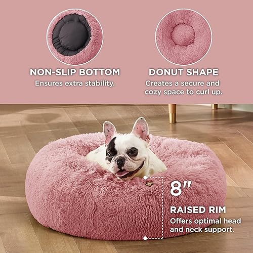 Vista 319 de Bedsure - Cama relajante para perros medianos, lavable, tipo dona, cama para gato, antideslizante, redonda, afelpada, mullida, de piel sintética