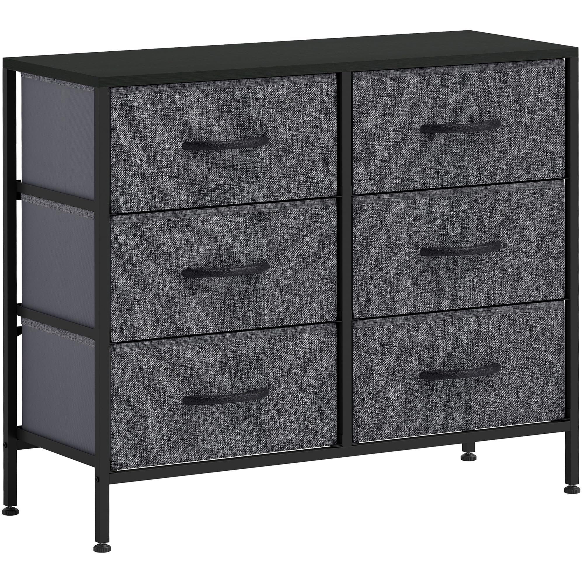 Homcom Black Chest Of 6 Drawers With Wooden Top Fabric Dresser