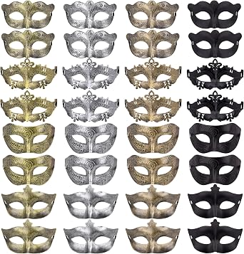 FEQO 32 Pieces Masquerade Masks Vintage Antique Masks Couple Venetian Masks for Halloween Carnivals Masquerade Party, 4 Colours
