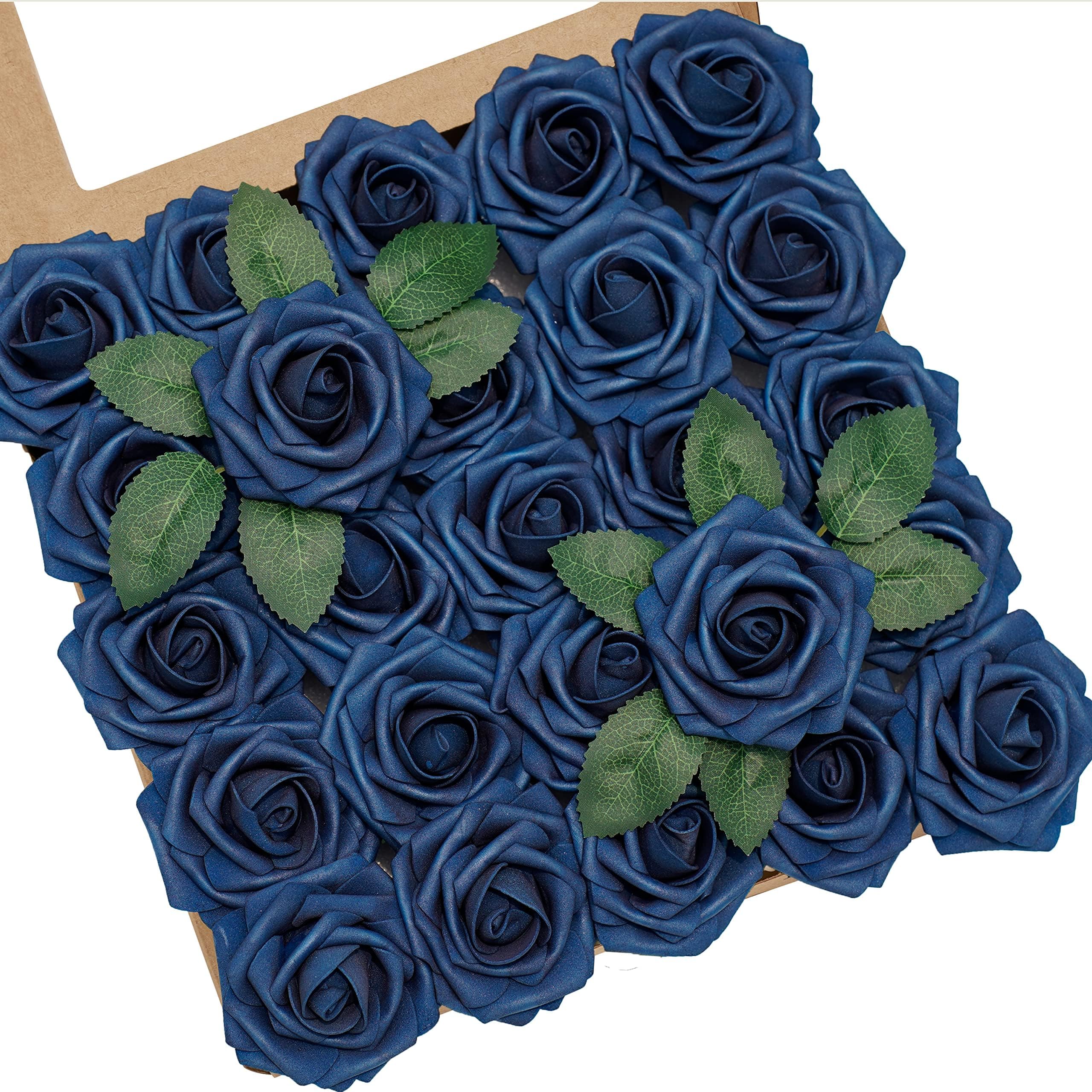 Artificial Flowers, 50pcs Navy Blue Realistic Artificial Rose for Wedding — image 1