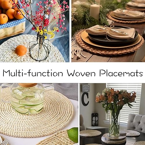 Miniatura 7 de Juego de 4 manteles individuales tejidos redondos y naturales de 13 pulgadas, manteles individuales de mimbre, manteles individuales de ratán,
