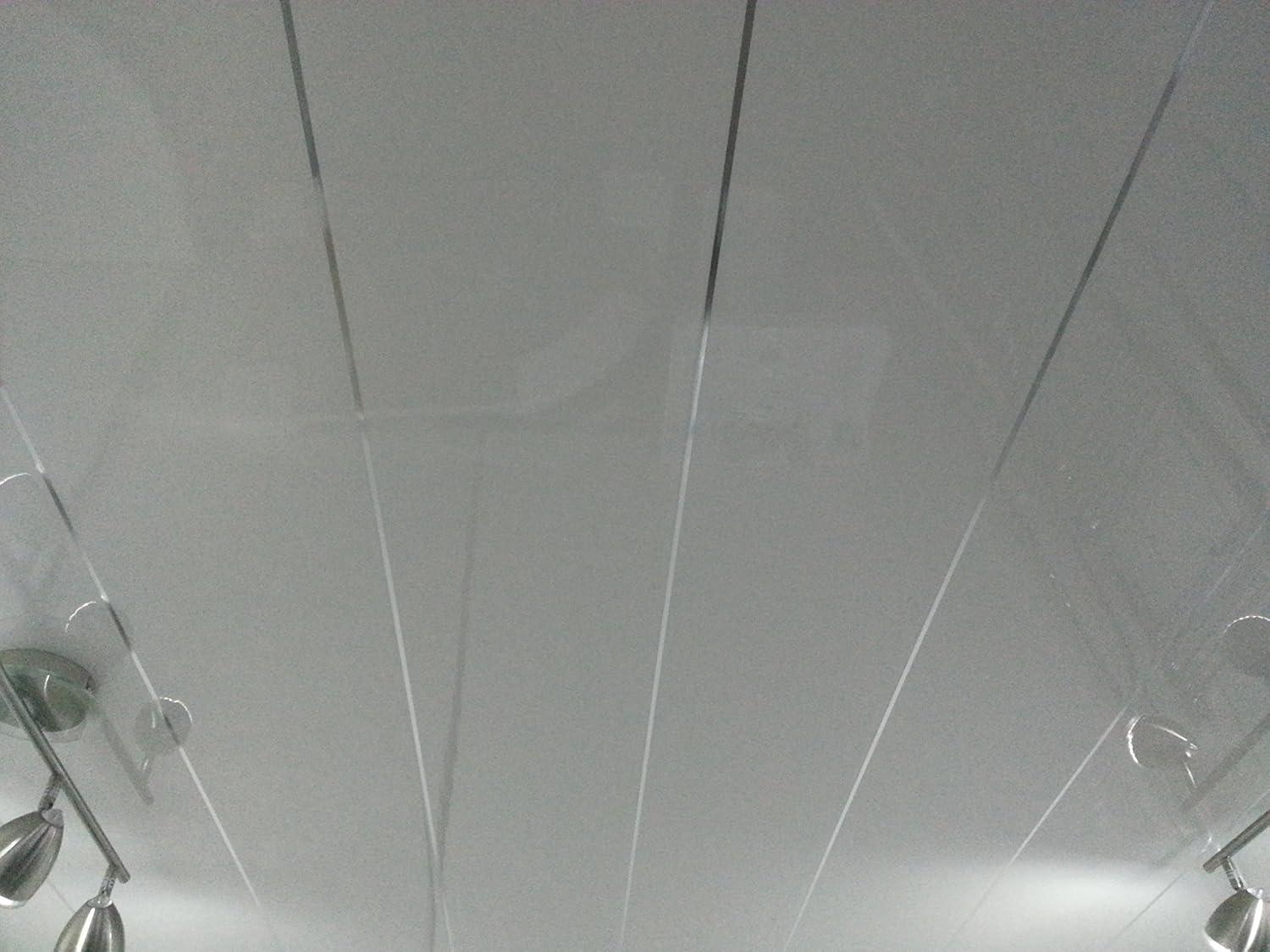 4 White Gloss Metallic Strip PVC Bathroom Cladding Shower Wall Panels