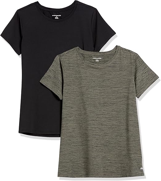Amazon Essentials Women's 2-Pack Tech Stretch Short-Sleeve Crewneck T-Shirt : Amazon.co.uk 