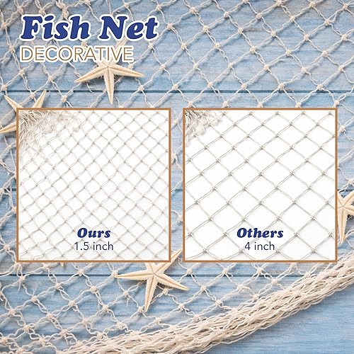 Miniatura 6 de 4E's Novelty Fish Net Decorative - Pack of 3 - Natural Cotton Fishnet Decor - Each 14 x 4 feet - for Mermaid Party Decorations, Luau Tropical