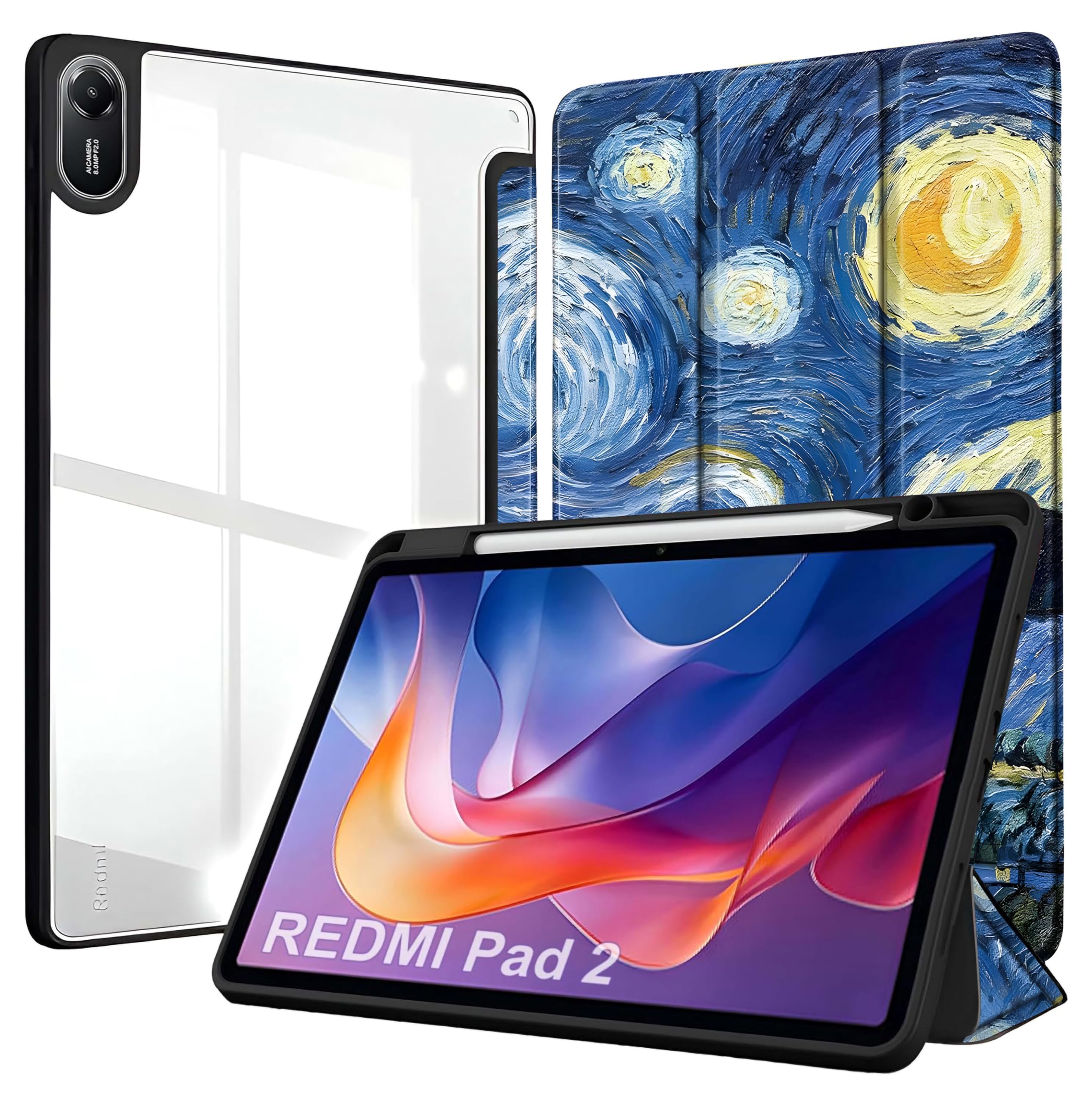 ProElite Case Cover for Xiaomi Redmi Pad 2 11 inch Cover, Transparent Flip Case for Xiaomi Redmi Pad 2 11 inch Case Cover with Pen Holder, Starry Night-image-4