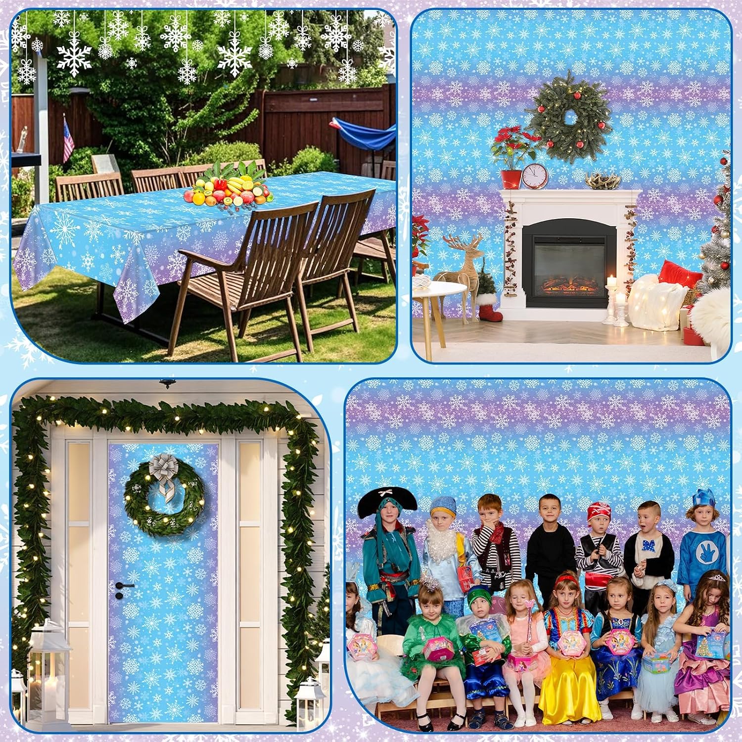 100 Ft x 51 Inch Christmas Snowflake Tablecloth Roll with Cutter Box Disposable Blue and Purple Snowflake Party Table Cloth Roll for Winter Party Holiday Backdrop Decor