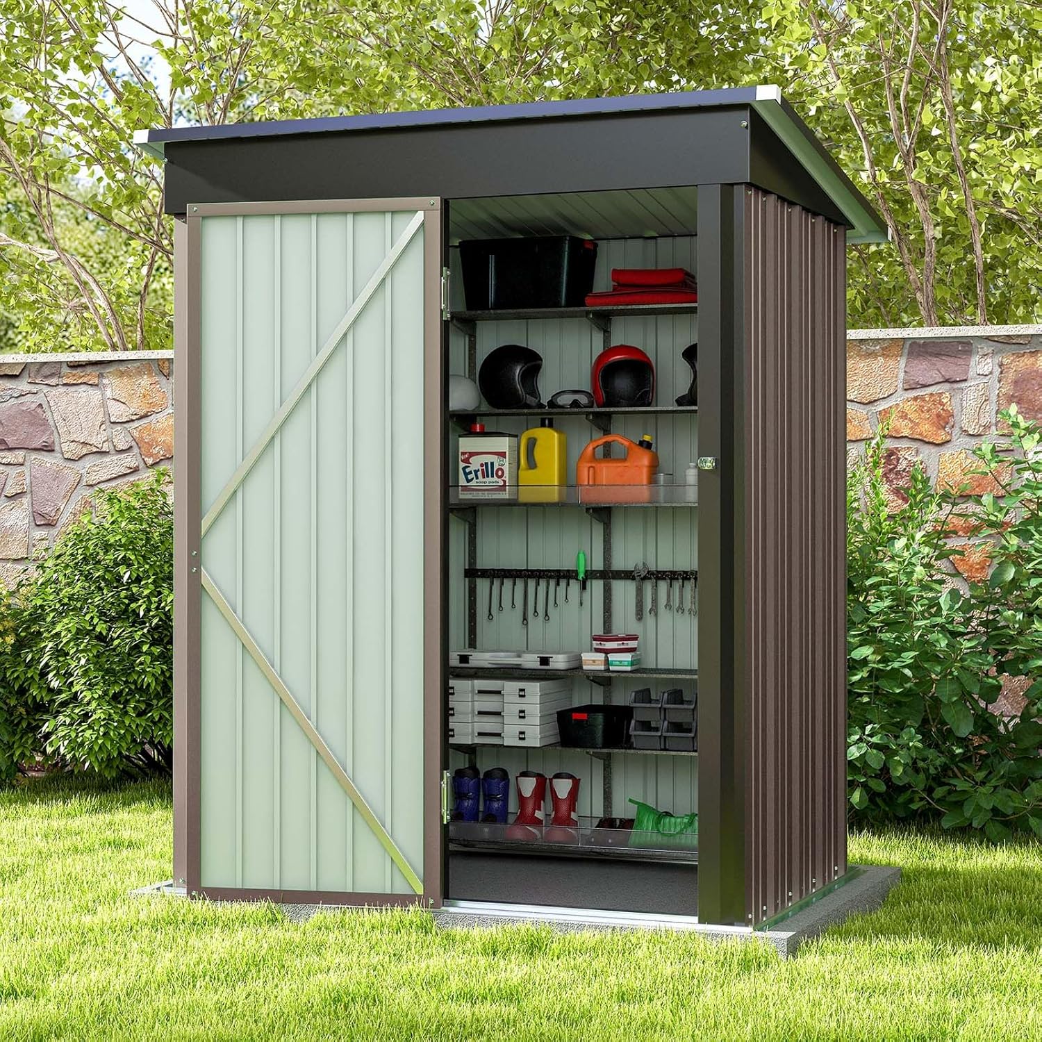 Patiolife 5x3 FT Outdoor Storage Shed, Metal Shed with