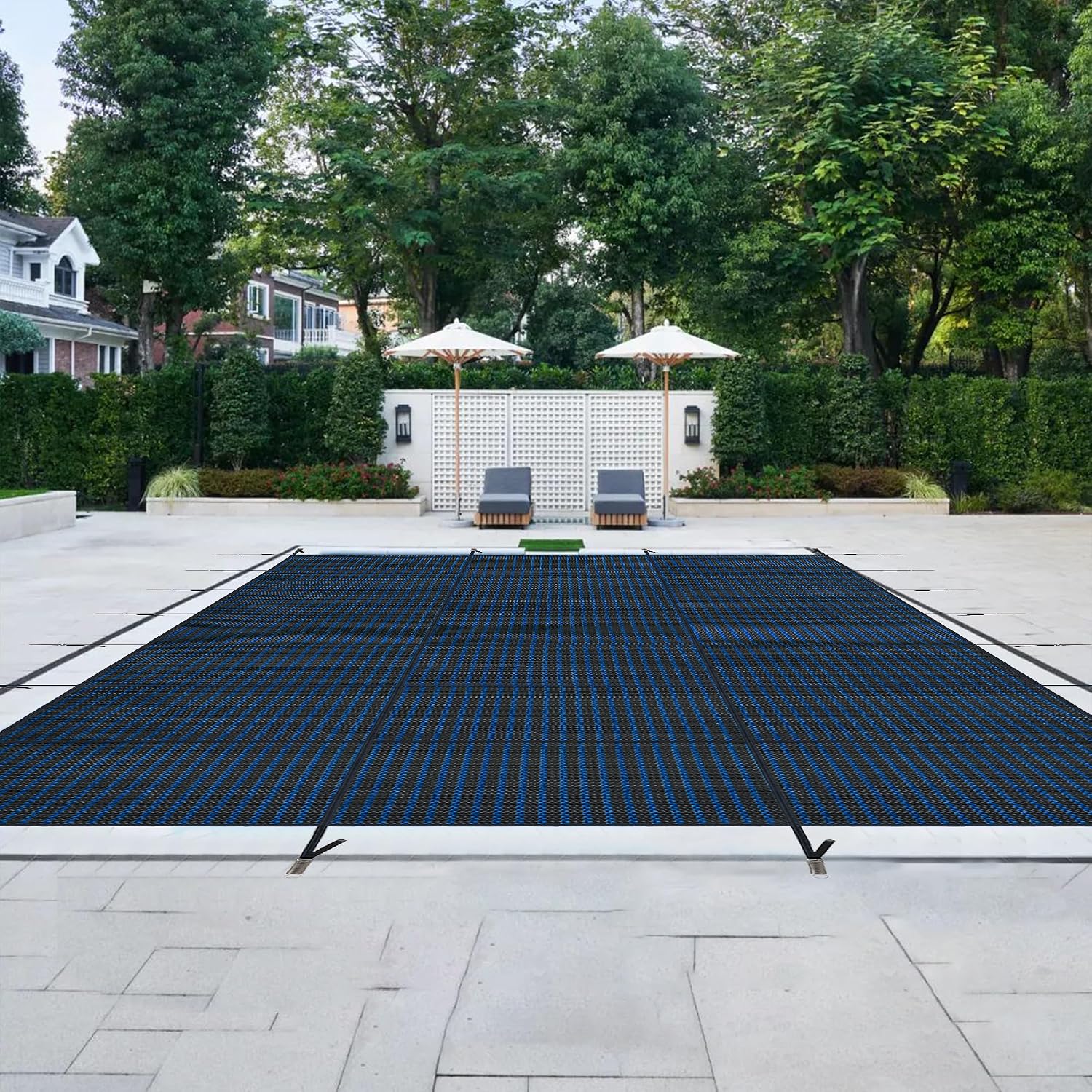 Inground Pool Safety Cover Fits 14x30ft Pools, Winter Pool Covers for Inground Pools, Swimming Pool Cover with Hardware Kit Included, Triple Stitched Mesh, Blue