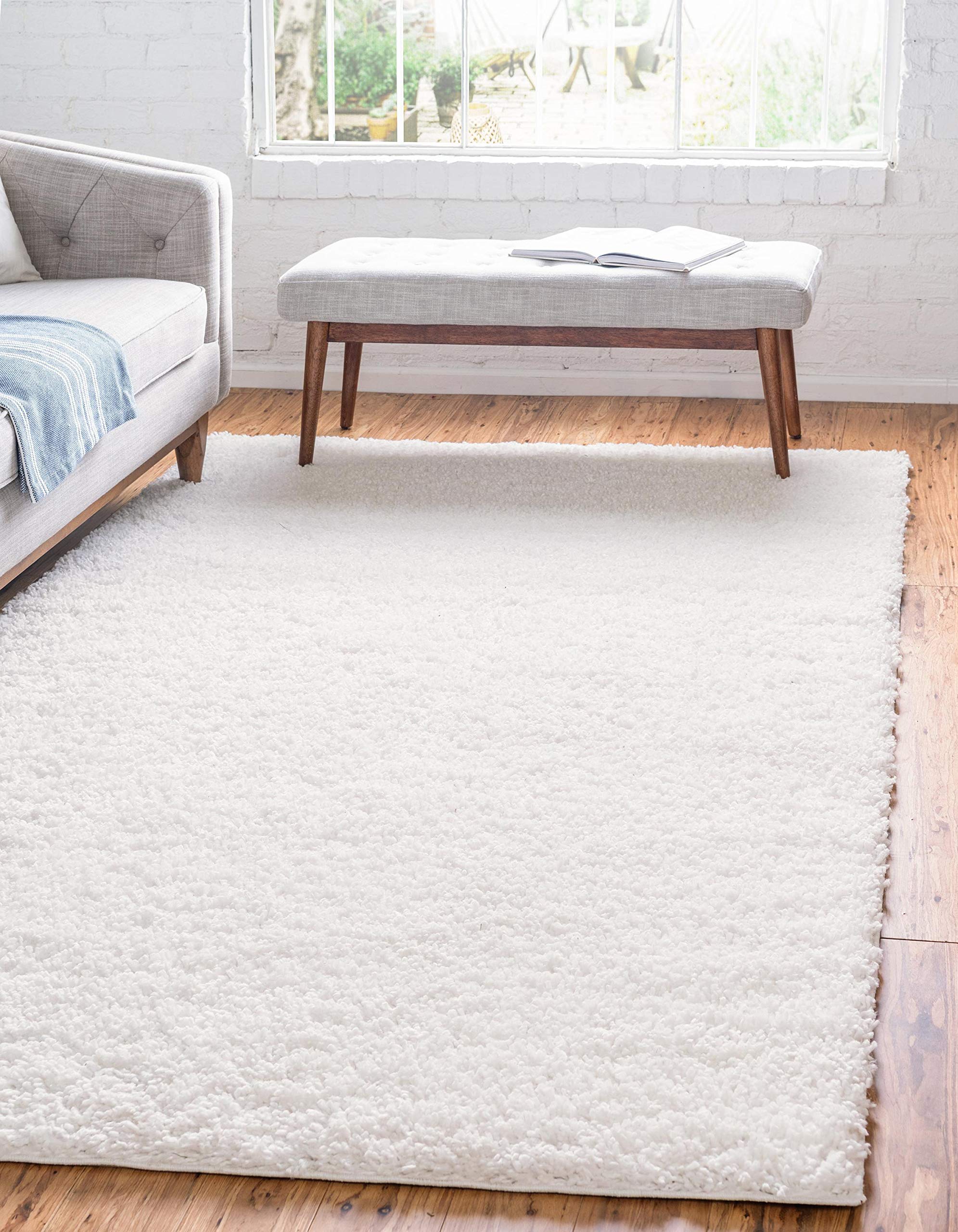 Unique Loom Davos Collection Modern Luxuriously Soft & Cozy Shag Area Rug, 7 ft x 10 ft, Ivory