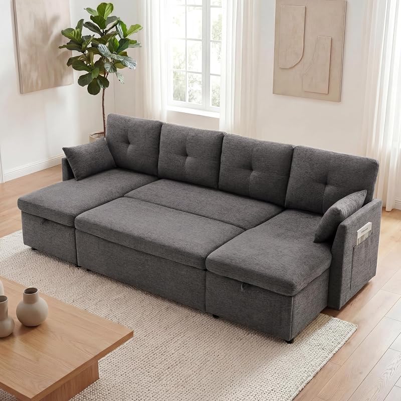 Howjoe 100" Sleeper Sofa Couch, Sectional Sofa Bed, Dark Grey image 2