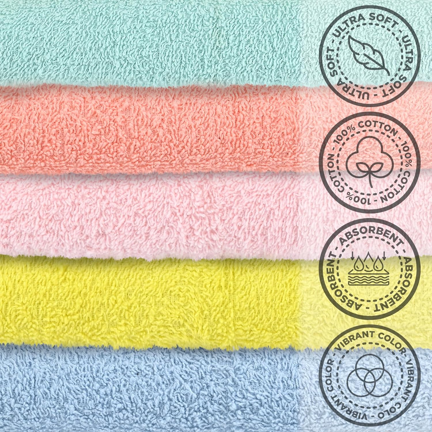 Crystal Ridge Cotton Wash Cloths 24 Pack - Washcloths for Showering, Face and Body, Soft and Highly Absorbent Multipurpose Towels for Bathroom, Kitchen, Spa and Gym - Wash Rags 12 x12 (Lt Pink)