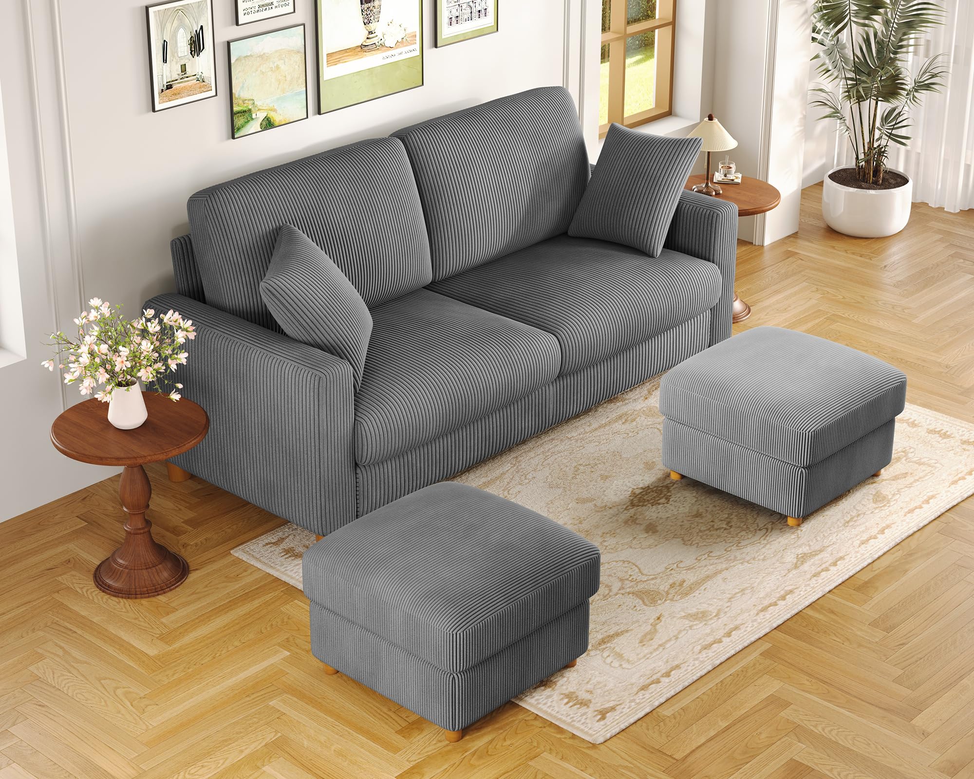 Kidirect 70" U Shaped Modular Sectional Sofa &amp; Ottoman Grey Corduroy Couch