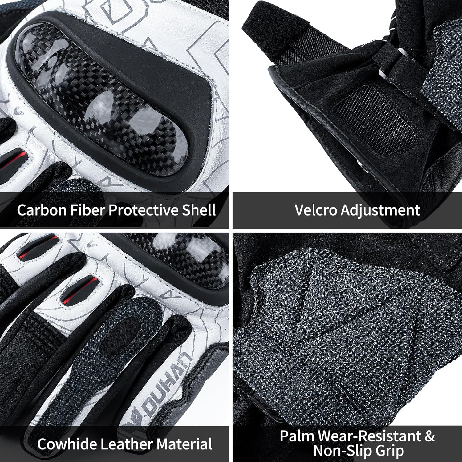 DUHAN Motorcycle Gloves for Men Women, Winter All-Weather Leather Gloves with Carbon Fiber Knuckle Protection and Touchscreen Fingertips - Image 7