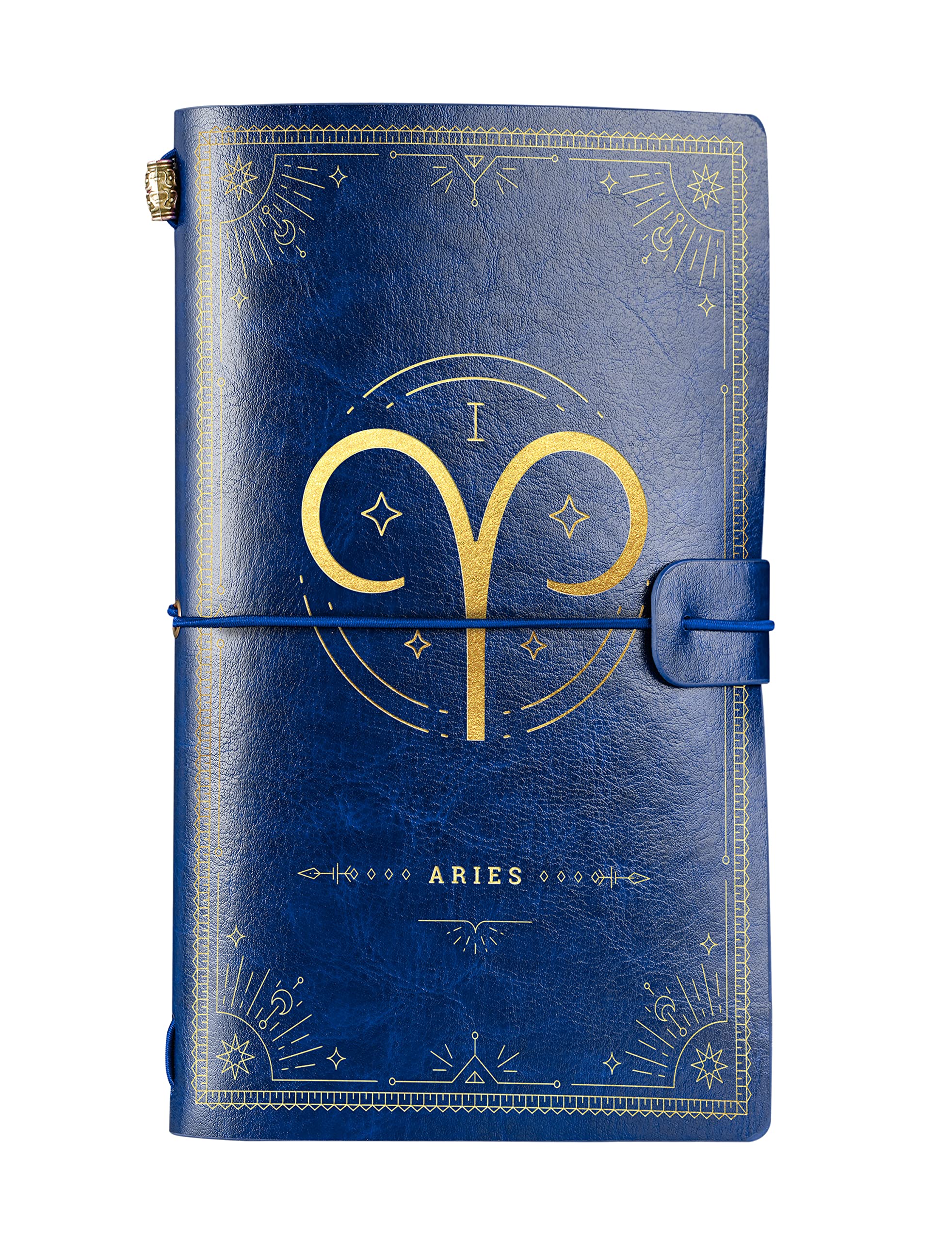 InnoBeta Aries Gifts Zodiac Signs Symbols, Leather Journal Notebook, for Men, Women, Birthday, Refillable Sketchbook, Travel Diary, Lined Planner, 7x5 Inches, Blue-2