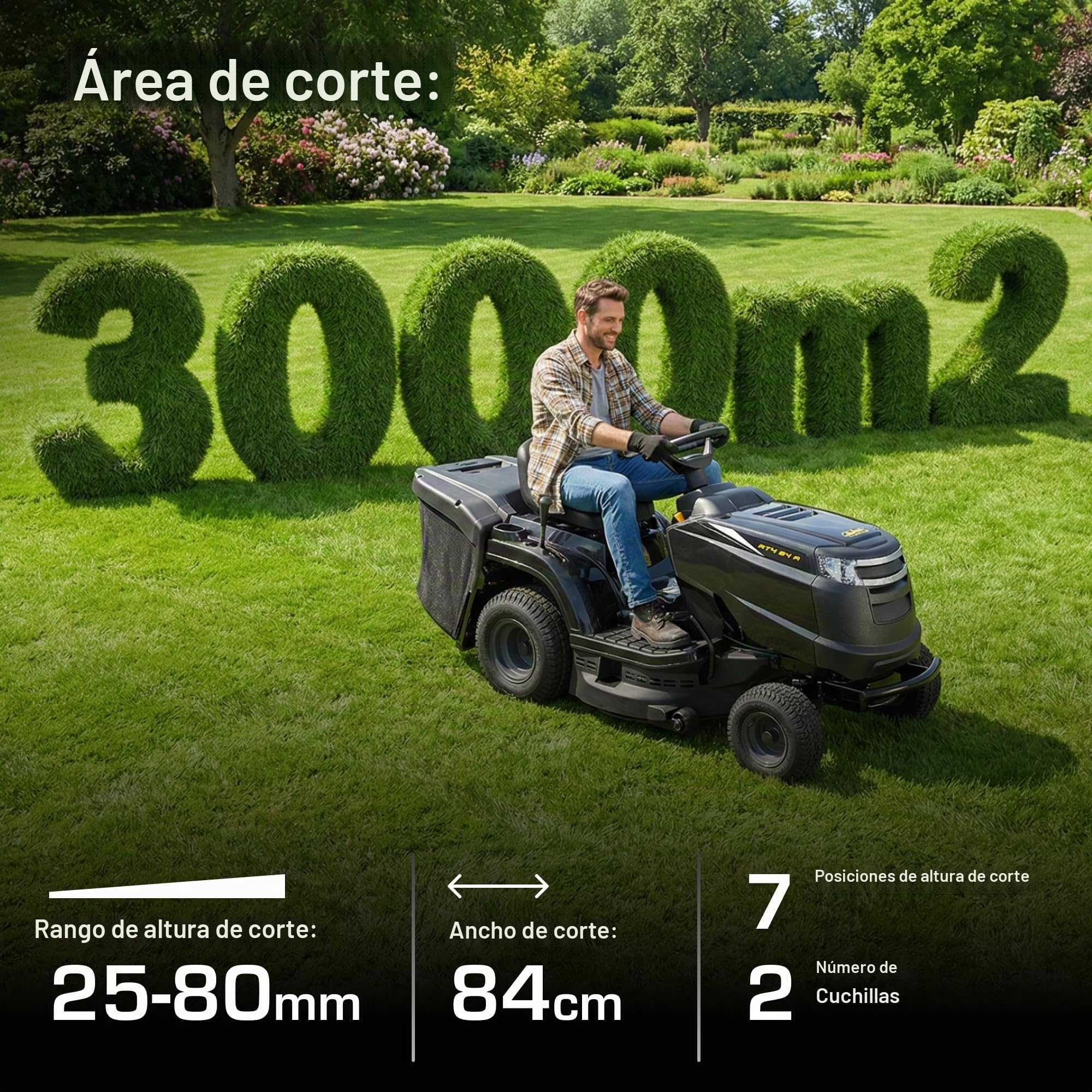 Alpina AT4 84 A – Tractor cortacésped de Gasolina con Motor STIGA de 352 CC, Ancho de Corte de 84 cm y recogedor de 200 litros