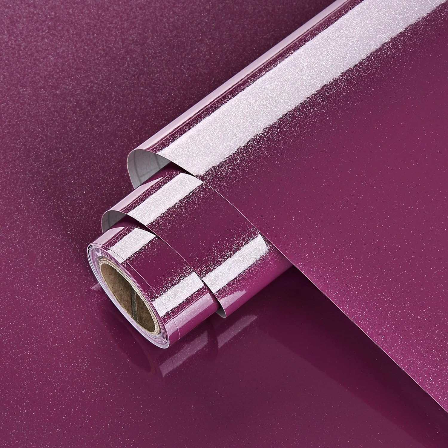 Wallercity Glossy Purple Contact Paper Peel and Stick Wallpaper for Cabinets Kitchen Backsplash 15.8''x118'' Dark Purple Wallpaper Peel and Stick Countertops Vinyl Self Adhesive Glitter Contact Paper