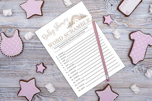 Miniatura 9 de Baby Shower Feud Baby Shower Game, suministros para fiesta de revelación de género, decoraciones de fiesta floral arco iris, 30 tarjetas de juego, 1