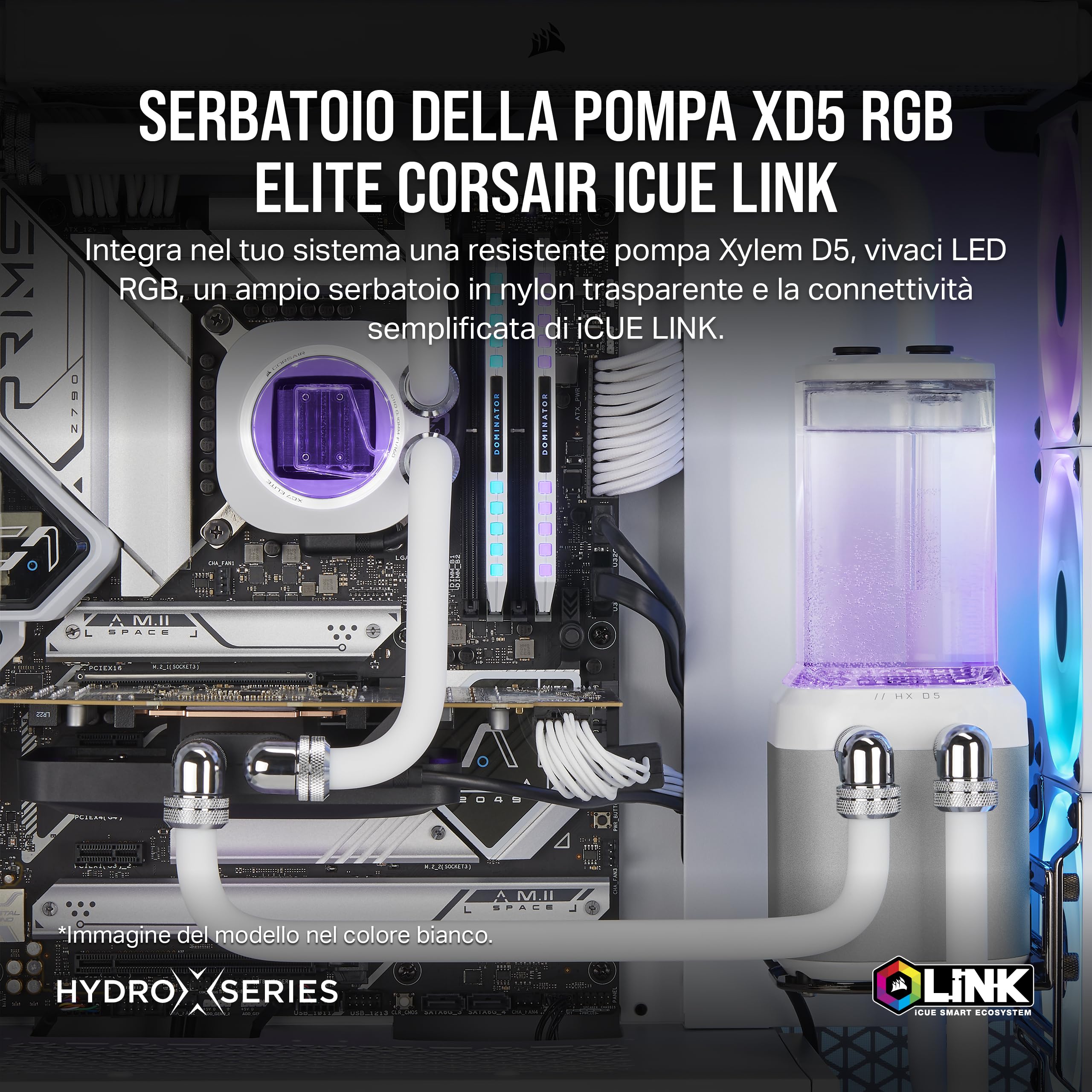 CORSAIR iCUE LINK XD5 RGB ELITE Unità Pompa/Serbatoio - Pompa D5 PWM - 22 LED RGB Regolabili - Serbatoio Trasparente da 440 ml - Grigio Invisibile