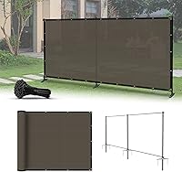 Vista 1 de Kit de Cerca de Privacidad de 5'x9' Pantalla de Malla Independiente con Postes de Hierro Cercado Temporal Exterior Patio Trasero Divisor Perro Aire