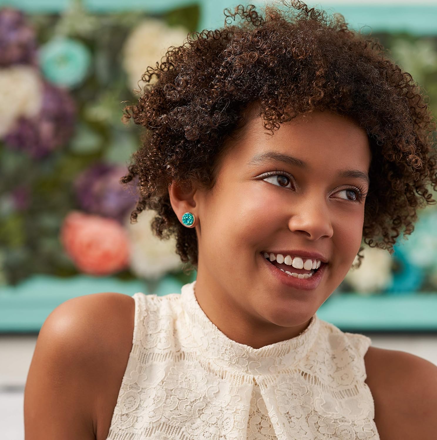 Silver-tone Faux Druzy Stone Stud Earrings 10mm - Image 3